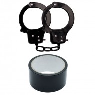 Black Sex Extra PVC Ribbon and Handcuffs