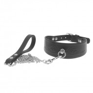 House Of Eros Black Leather Tribal Collar With Chain Lead