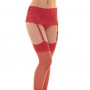 Red Floral Suspender Belt with Stockings